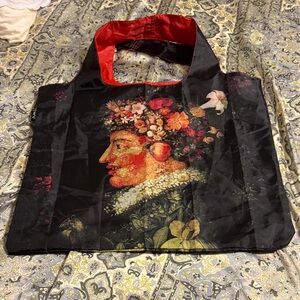 LOQI Museum Collection Floral Art Print Black and Red Tote Bag